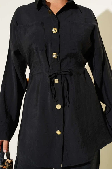 Bel Büzgülü Cepli İkili Takım Siyah - Resim 4