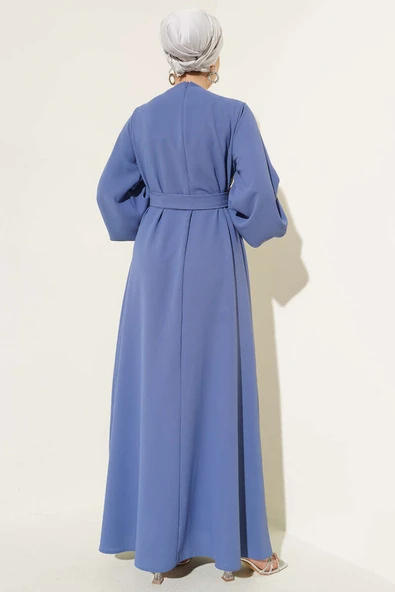 Taş Çiçek Süslümeli Abiye Elbise İndigo - Resim 3