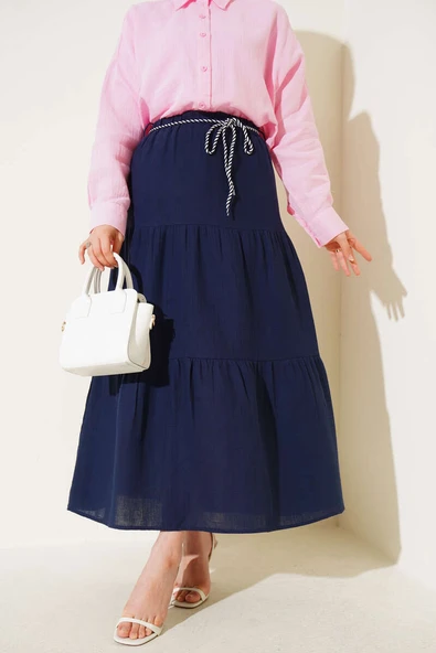 Garnili İp Kuşaklı Etek Lacivert ürün görseli 1