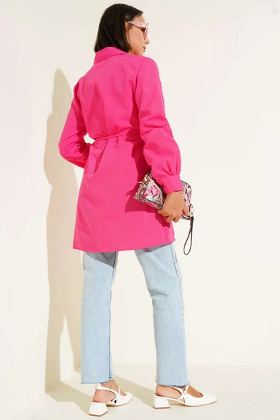 Önü Pensli İp Kuşaklı Tunik Fusya - Resim 3