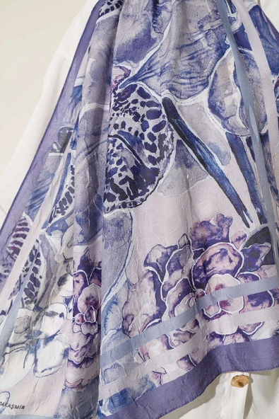 Şerit Geçişli Otantik Desenli Şal Indıgo - Resim 4