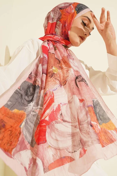 Ebruli Desenli Soft Kraş Şal Pudra ürün görseli 1