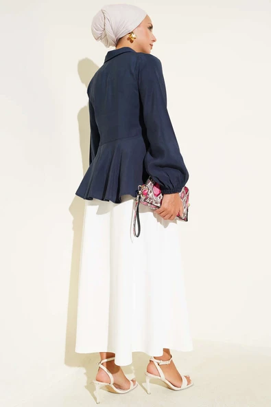 Ön Bağlamalı Kol Lastikli Tunik Lacivert - Resim 3