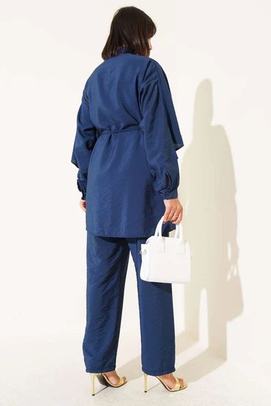 Omuz Fırfır Pelerinli İkili Takım Lacivert - Resim 3