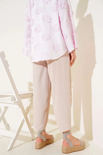 Çımalı Belinden Bağlamalı Pantolon Bej - Resim 3