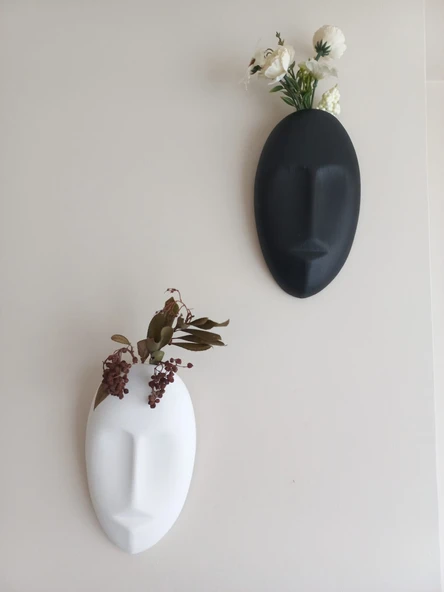 Dekoratif 2'li Yüz Duvar Vazosu, Duvar Süsü ,Heykel Aksesuar Siyah Beyaz maske ürün görseli 1