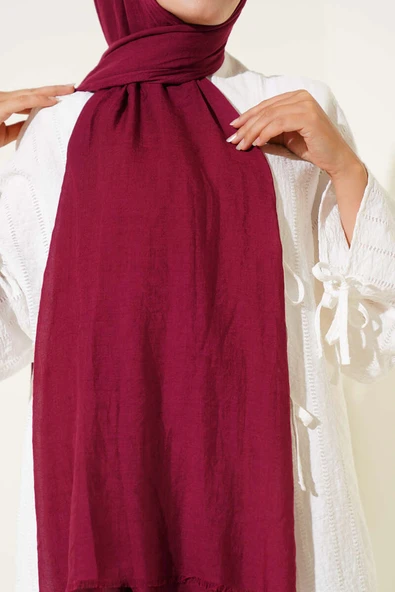 Aya Serisi İnce Pamuk Şal Vişne -62 - Resim 4