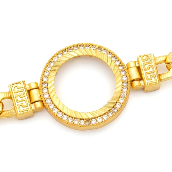 Altın Kaplama İmitasyon Zirkon Taşlı Figaro Desenli Çeyrek Çerçeve Bileklik BLK-1171 - 3