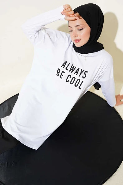 Always Be Cool Baskılı Tunik Beyaz ürün görseli 1