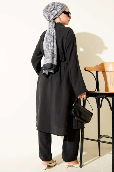 Çift Cepli Tensel İkili Takım Siyah - Resim 3