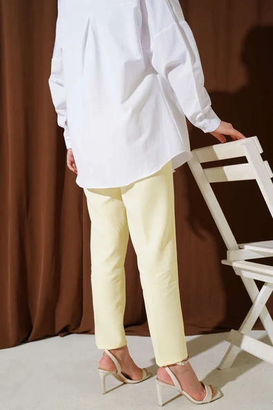 Beli Lastikli Dar Paça Pantolon Sarı - Resim 3