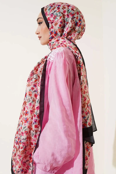 Çiçek Işıltısı Serisi Şal Siyah Bej - Resim 3