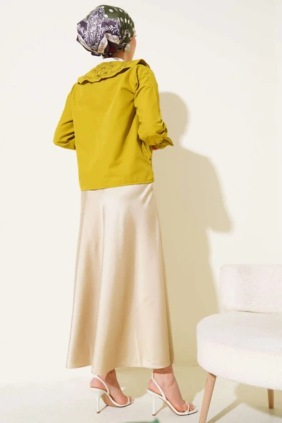 Bebe Yaka Nakışlı Bağlamalı Bluz Yağ Yeşili - Resim 3