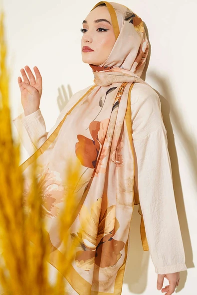 Retro Çiçek Desenli Şal Sarı ürün görseli 1