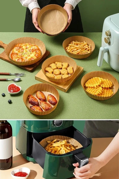 2'li Set 50 Adet AirFryer Yağsız Pişirme Kağıdı Silikon 7 Gözlü Hava Fritözü Muffin Kek Çörek Kalıbı - 4
