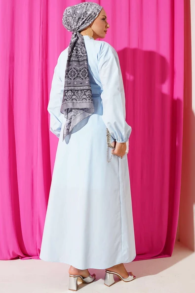 Hakim Yaka Brit Düğmeli Elbise Bebe Mavi - Resim 3