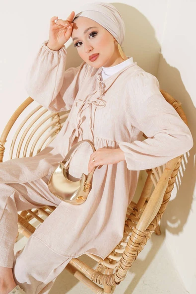 Salaş İp Bağlamalı İkili Takım Bej ürün görseli 1