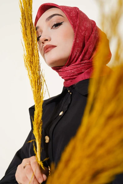 Mini Çiçekli Soft Eşarp Kırmızı ürün görseli 1