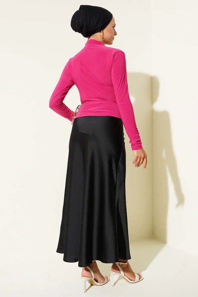 Yanları Büzgü Detaylı Sandy Bluz Magenta - Resim 3