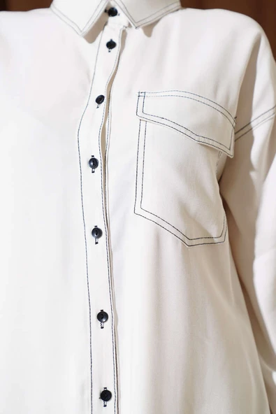 Gömlek Yaka Tek Cepli İkili Takım Beyaz - Resim 4