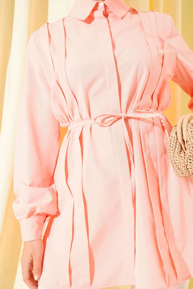 Önü Pensli İp Kuşaklı Tunik Yavru Ağzı - Resim 4