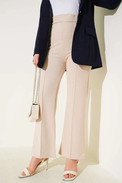 Beli Lastikli Çımalı Pantolon Bej - Resim 2