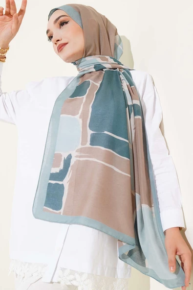 Geometrik Desenli Soft Şal Yeşil - Resim 2