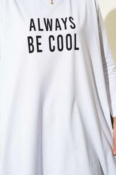 Always Be Cool Baskılı Tunik Beyaz - Resim 4