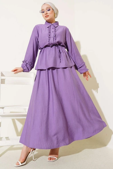 Yaka Fırfır Detaylı Etekli İkili Takım Lila ürün görseli 1