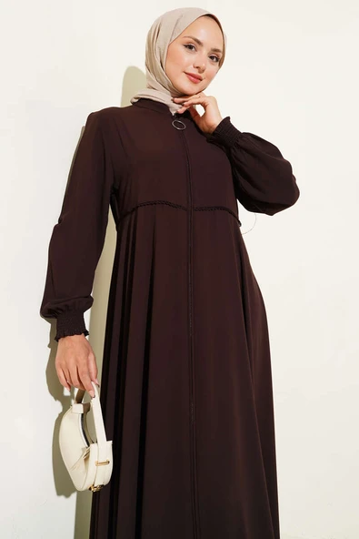 Bileği Gipeli Omuz Vatkalı Büyük Beden Ferace Kahve - Resim 2