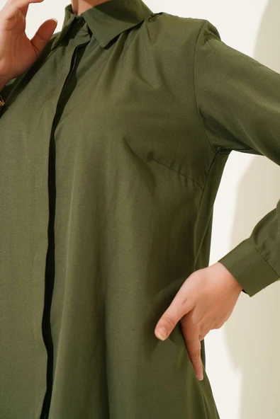 Klasik Yakalı Oval Kesim Nefti Gömlek - Resim 4