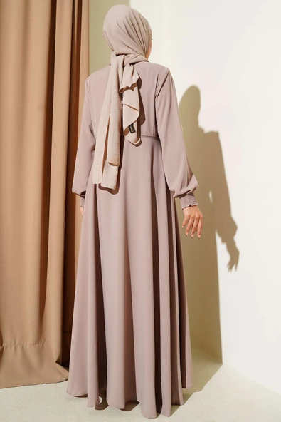 Bileği Gipeli Omuz Vatkalı Büyük Beden Ferace Vizon - Resim 3