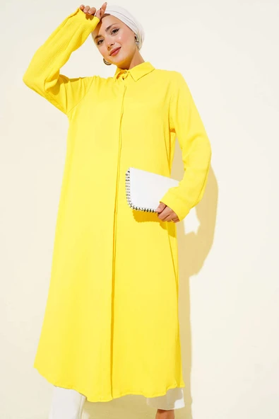 Gizli Pat Uzun Gömlek Sarı - Resim 2
