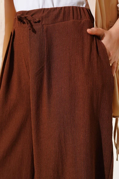 Beli İp Bağcıklı Şalvar Pantolon Kahve - Resim 4