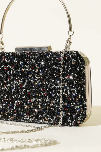 Dikdörtgen Taşlı Kulplu Abiye Çanta Asorti - Resim 4