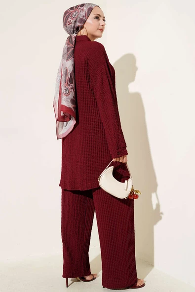 Gofre Desenli İkili Takım Bordo - Resim 3