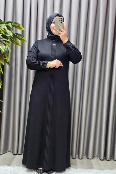 Kadın Giyim Büyük Beden Kolu Nevrür Taşlı Çimalı Elbise ürün görseli 1