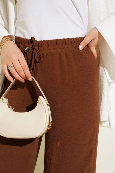 Ayrobin Bel Lastikli Pantolon Kestane - Resim 4