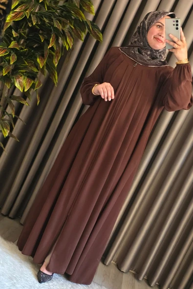 Kadın Tesettür Giyim Büyük Beden Endonezya Krebi Robalı Ferace - Resim 10