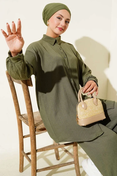 Gömlek Yaka Bürümcük İkili Takım Haki ürün görseli 1