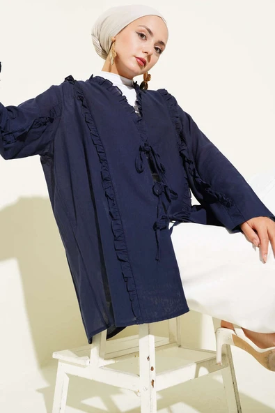 Fırfır Detaylı Kimono Lacivert ürün görseli 1