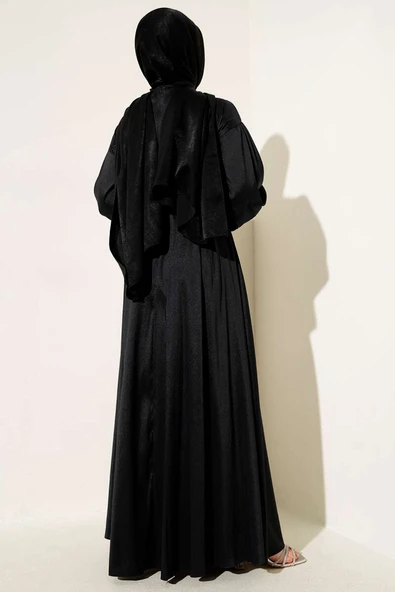 Kurdele Kuşaklı Abiye Elbise Siyah - 3