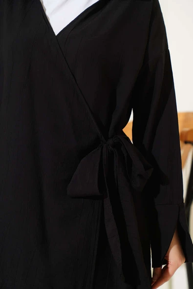 Gömlek Yaka Yandan Bağlamalı İkili Takım Siyah - Resim 4