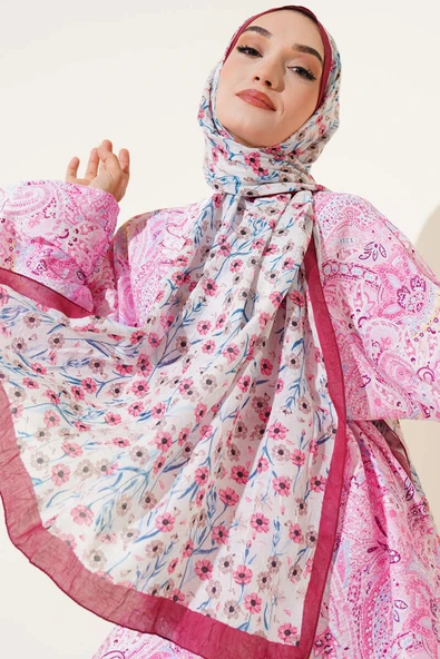 Papatya Desen Bambu Kraş Şal Bordo ürün görseli 1