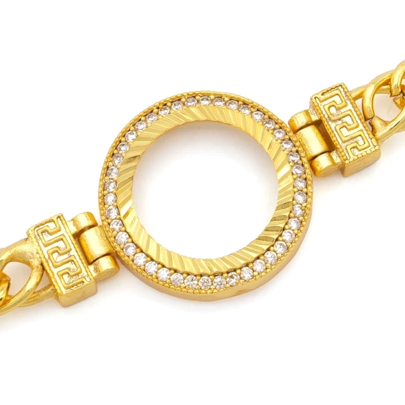 Altın Kaplama İmitasyon  Zirkon Taşlı Zincirli Çeyrek Çerçeve Bileklik BLK-1166 - Resim 4
