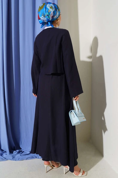 İp Bağcık Kimono Etekli İkili Takım Lacivert - Resim 3
