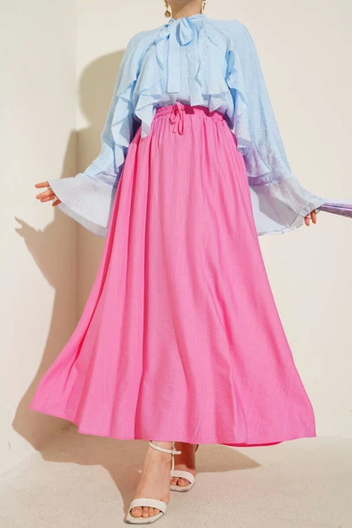 Yandan Cep Detaylı Kloş Etek Pembe ürün görseli 1