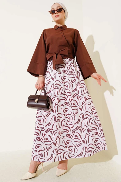 Yandan Bağlamalı Etekli İkili Takım Kahve ürün görseli 1