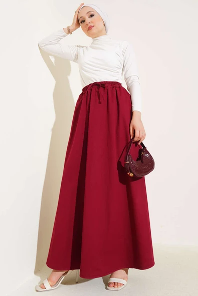 Yandan Cepli Basic Etek Bordo - Resim 2