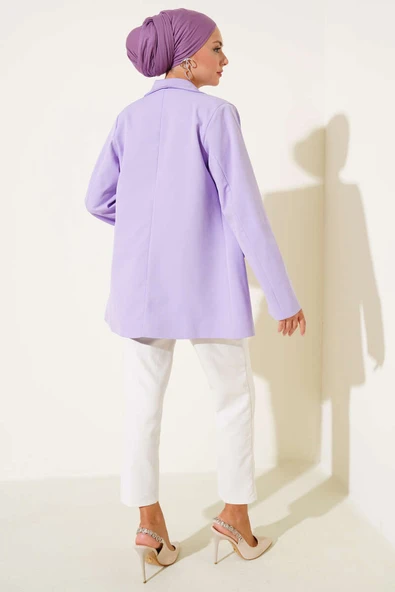 Cep Kapaklı Dört Düğmeli Blazer Ceket Lila - Resim 3